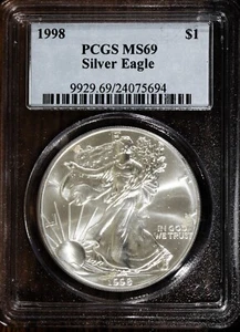 1998 $1 Silver American Eagle MS 69 PCGS # 2405694 + Bonus - Picture 1 of 2