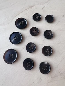 Genuine Horn Suit Button Set 3x 20mm 8x 15mm Dark Brown Buttons - Picture 1 of 2