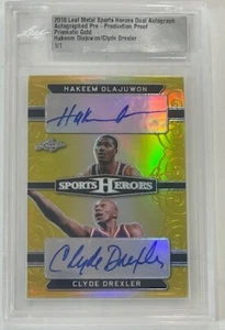 2018 Leaf Dual Auto Pre Proof Prismatic Gold Hakeem Olajuwon Clyde Drexler 1/1 - Picture 1 of 2