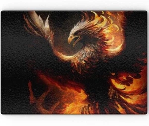 Phoenix Rises From The Fire Glass Chopping Board, Mythical Bird Flames, Rebirth - Picture 1 of 7