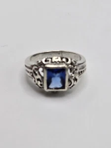 925 SS Lab Created Sapphire Filigree Ring Size 7 (READ) - Picture 1 of 11