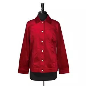 Chico's Women's Jacket Red Velveteen Cotton Stretch Button Front 3 XL/16 NWT - Picture 1 of 9