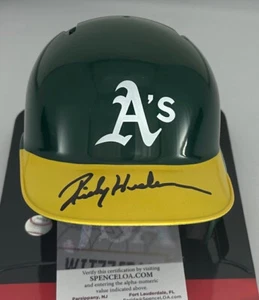Athletics RICKEY HENDERSON Signed Rawlings Baseball Mini Helmet AUTO - JSA - Picture 1 of 2