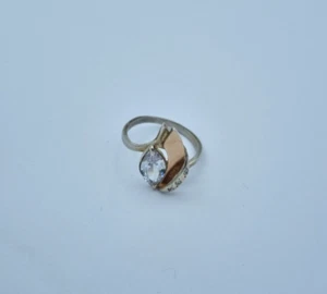 Schöner Damen 925 Silber / 375er Gold mit Zirkonia in Navette schliff Gr. 59 - Picture 1 of 5