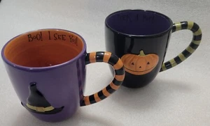 Halloween Kaffeetasse Becher Set Grasland Straße Hexenhut schwarze Katze & Kürbis Geist - Bild 1 von 24