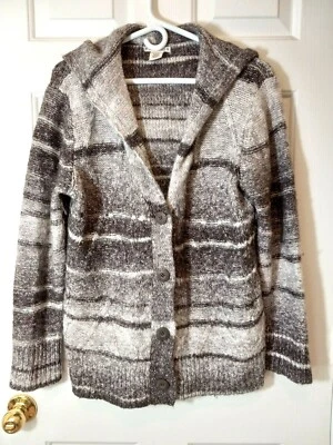 Cárdigan para mujer RUFF HEWN mezcla de lana tejido con capucha botón talla L Foto 1 de 3