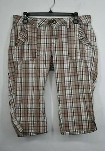 Maurices Juniors Girls Straight Leg Bottom Slit Stretch Bermuda Plaid Shorts 7/8 - Picture 1 of 7