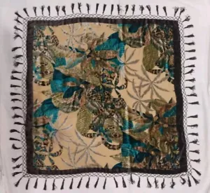 Chico's Large Fringe Beaded Silk Burnt Velvet Wrap Shawl Scarf 48" Square Jungle - Picture 1 of 13