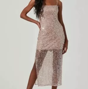 Women's ASTR the Label Dress Beige Sequin Party Cocktail - Picture 1 of 3