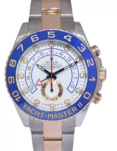 Rolex Yacht-Master II 18k Rose Gold/Steel White Dial Mens 44mm Watch 116681 - Picture 1 of 11