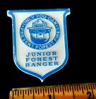 Vintage Junior Forest Ranger Smokey The Bear Pin Badge WHITE & BLUE