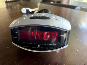 Durabrand AM/FM Alarm Clock Radio Model CR-502 — Silver & Black w/ Red Display - Picture 1 of 6