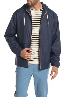 原装防水连帽全拉链雨滑运动夹克雨衣蓝色 XL — 第 1/4 张图片