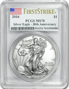 2016 30th Anniversary American Silver Eagle PCGS MS70 First Strike Flag Label - Picture 1 of 3