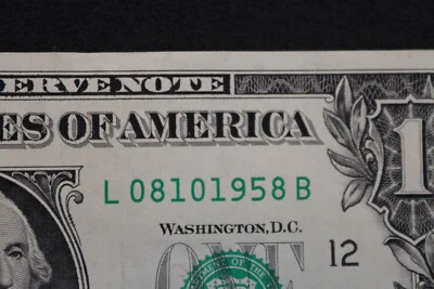 [AUG 10, 1958] ONE DOLLAR FANCY BIRTHDAY NOTE  SN  L 08101958 B - Image 1 of 3