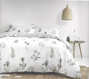 Meadow Flowers White Duck Egg Double or King Duvet Set 100% Pure Cotton Bianca