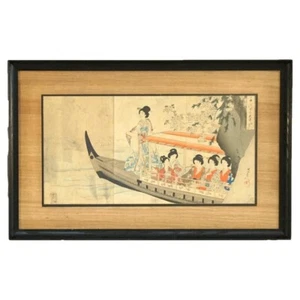 Antigua impresión en madera tríptica japonesa C1920 - Imagen 1 de 10