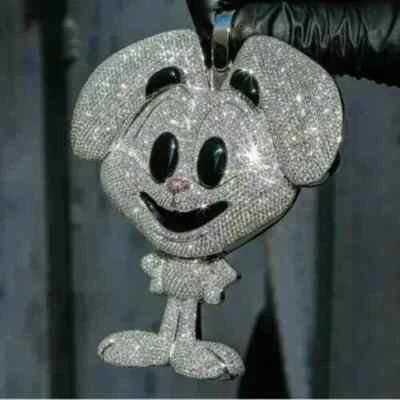 8Ct Round Simulated Diamond/Enamel Customize Cartoon Pendant14k White GoldPlated - Image 1 of 4