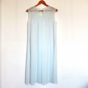 Vintage Lilion Slip Dress Women 3 Medium Blue Lace Chiffon Coquette Bridal Italy - Picture 1 of 13