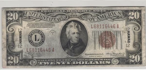 Fr.2305 1934A Hawaii $20 WWII Emergency Issue Note VF Stained - Picture 1 of 2