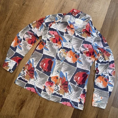 De Colección Años 60 70 Jantzen Camisa Disco Blusa Nylon Hippie Woodstock MCM Delgada Para Mujer 10 Foto 1 de 4