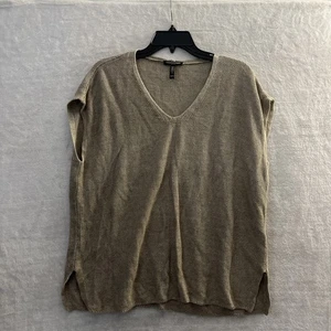 Eileen Fisher Womans Blouse Top Beige Petites Medium Solid Linen Short Sleeve - Picture 1 of 8