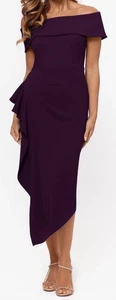 Vestido Betsy & Adam MAYA Mulberry Midi Buceo Crepé Fuera del Hombro Forrado 8 - Imagen 1 de 19