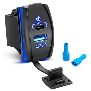 QC3.0 USB & Type C Port Rocker Switch Fast Charger for Polaris RZR 800 900 1000 - Picture 1 of 7