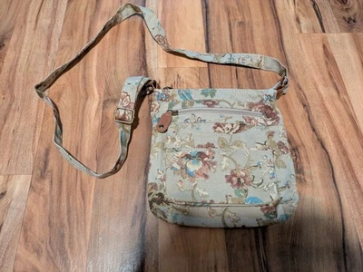 FloralPrint Canvas Messenger Crossbody Or Shoulder Bag 3Pocket Adjustable Strap - Image 1 of 4