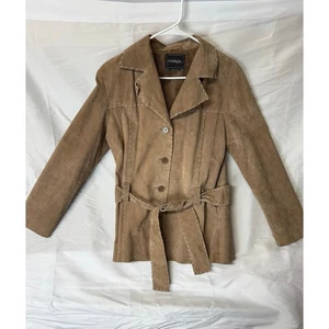 Outbrook Vintage Brown Suede Outer Stitch Jacket Womens Size Small Waste Tie 90s - Picture 1 of 10