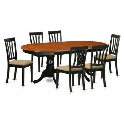 East West Furniture Plainville 7-piece Dining Set with Linen Seat in Cherry - Image 1 of 4