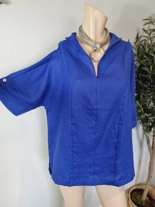 Lintico Womens Shirt BNWT Royal blue linen collared blouse Lagenlook boho - Picture 1 of 6