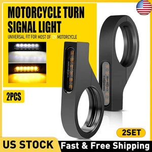 4X Amber White Front Motorcycle 39mm Fork LED Turn Signal Light Indicator DRL - Picture 1 of 10