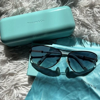 Tiffany & Co Aviator Sunglasses TF3048B Black Metal Frame Blue Gradient Lens - Image 1 of 4