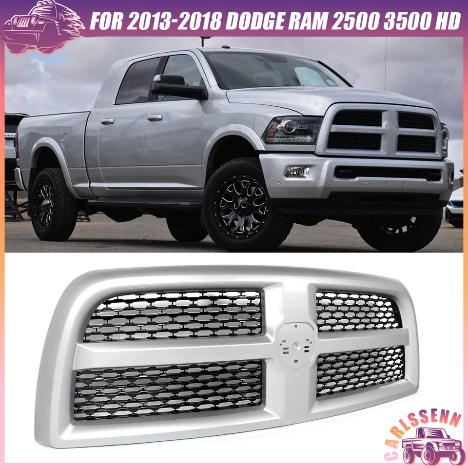 BRIGHT SILVER & BLACK Grille Assembly For 2013-2018 Dodge RAM 2500 3500 Laramie Foto 1 de 4
