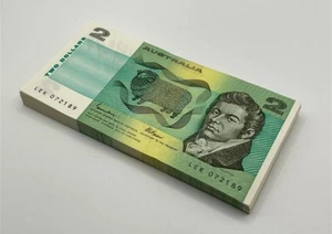 1985 RUN OF 100 X CONSECUTIVE AUSTRALIAN $2 NOTES Johnston & Fraser UNCIRCULATED - Bild 1 von 3