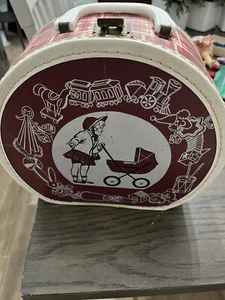 Vintage Red & Plaid Doll Case Wardrobe Box Brass closure - Picture 1 of 6