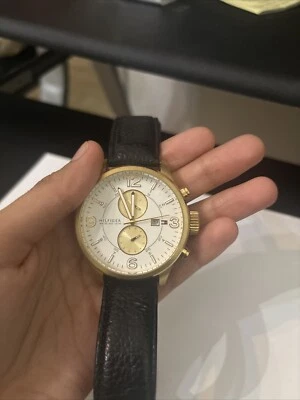 Tommy Hilfiger Men’s White Dial Black Leather Watch - Image 1 of 4