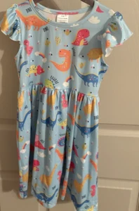 Girls Dress Dinosaurs Blue Pink Size 5 / 6 - Picture 1 of 3