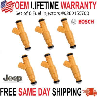 OEM Bosch Set of 6 Fuel Injectors for 89-98 Jeep Cherokee Wrangler  #0280155700 - Image 1 of 4