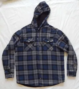 Fleece Lined Blue Plaid Snap Flannel Hooded Work Shirt Jacket - XL Mens Hoodie - Picture 1 of 8
