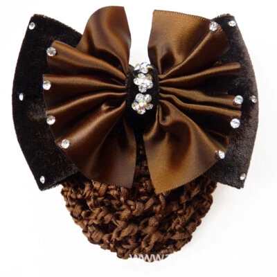 Rhinestone Bun Cover Snood Bowknot Crochet Net Bun Hair Cover Snood Hairnet - Image 1 of 4