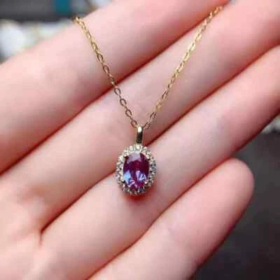 1.50Ct Oval Cut Lab-Created Alexandrite Solitaire Pendant 14K Yellow Gold Plated - Image 1 of 4