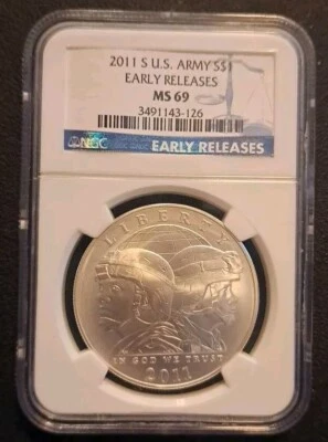 2011 S US ARMY $1 NGC MS69 - Image 1 of 4