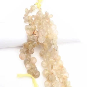 Natural Golden Rutile Beads 8 Inch Strand 10-17 MM Beads Faceted Heart Shape - Picture 1 of 7