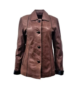 Chaqueta de Motociclista de Cuero de Línea A Clásica Retro Camello Negra Vintage para Mujer - Imagen 1 de 3
