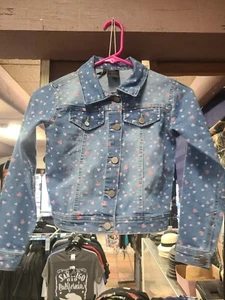 Fire Los Angeles Girls Denim Jacket Pink Hearts Small - Picture 1 of 2