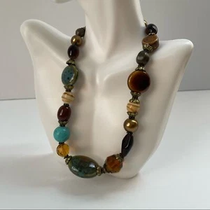 Multicolor stone & glass beaded chunky necklace - Picture 1 of 3