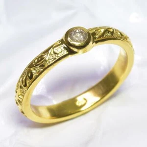 Ring US size 5.5 Gold Vermeil Sterling Silver Genuine Natural 0.08ct Diamond 2.g - Picture 1 of 9