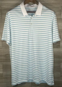 Nike Golf Polo Shirt Mens XL White Blue Striped Short Sleeve Dri-Fit EUC - Picture 1 of 7